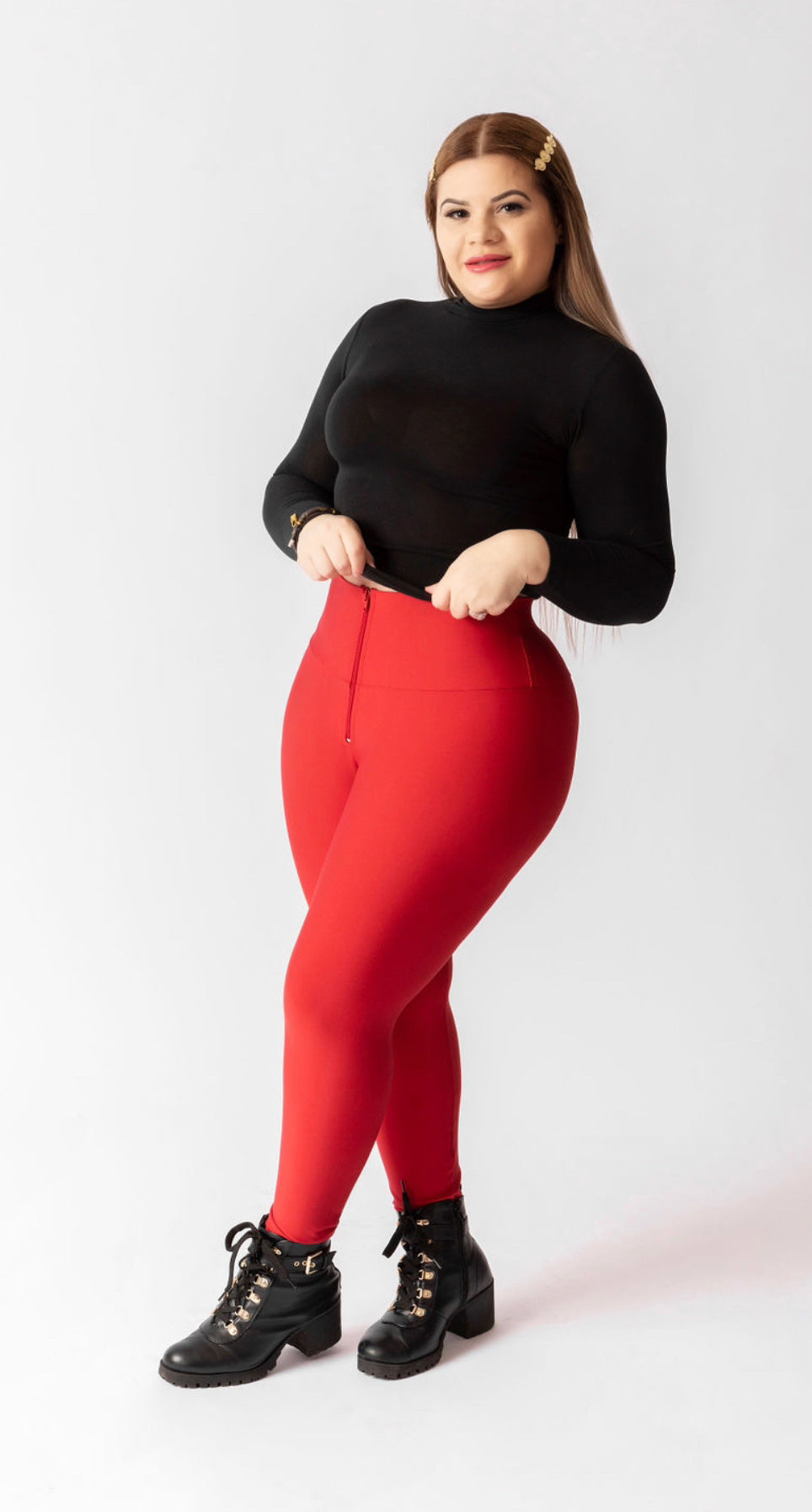 High-Waisted Karlyshh Leggings Red matte with zipper