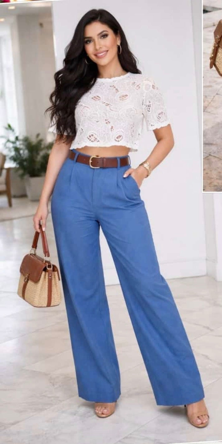 Pantalón Lino Azul