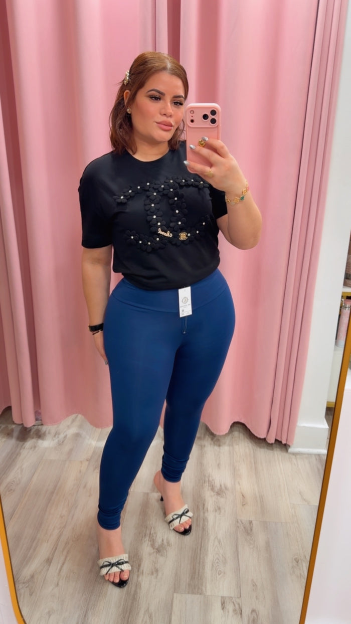 High-Waisted Karlyshh Leggings Navy Blue zipper