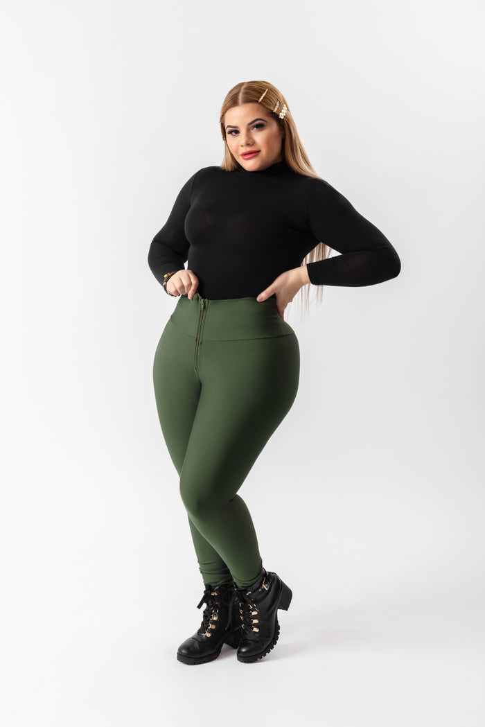 High-Waisted Karlyshh Olive Leggings with zipper
