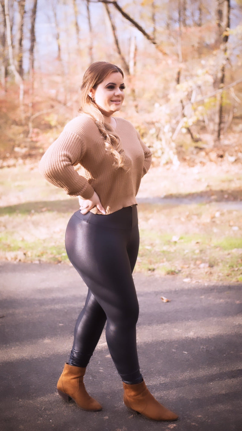 High-Waisted Karlyshh Leggings Satinado Leather Zipper