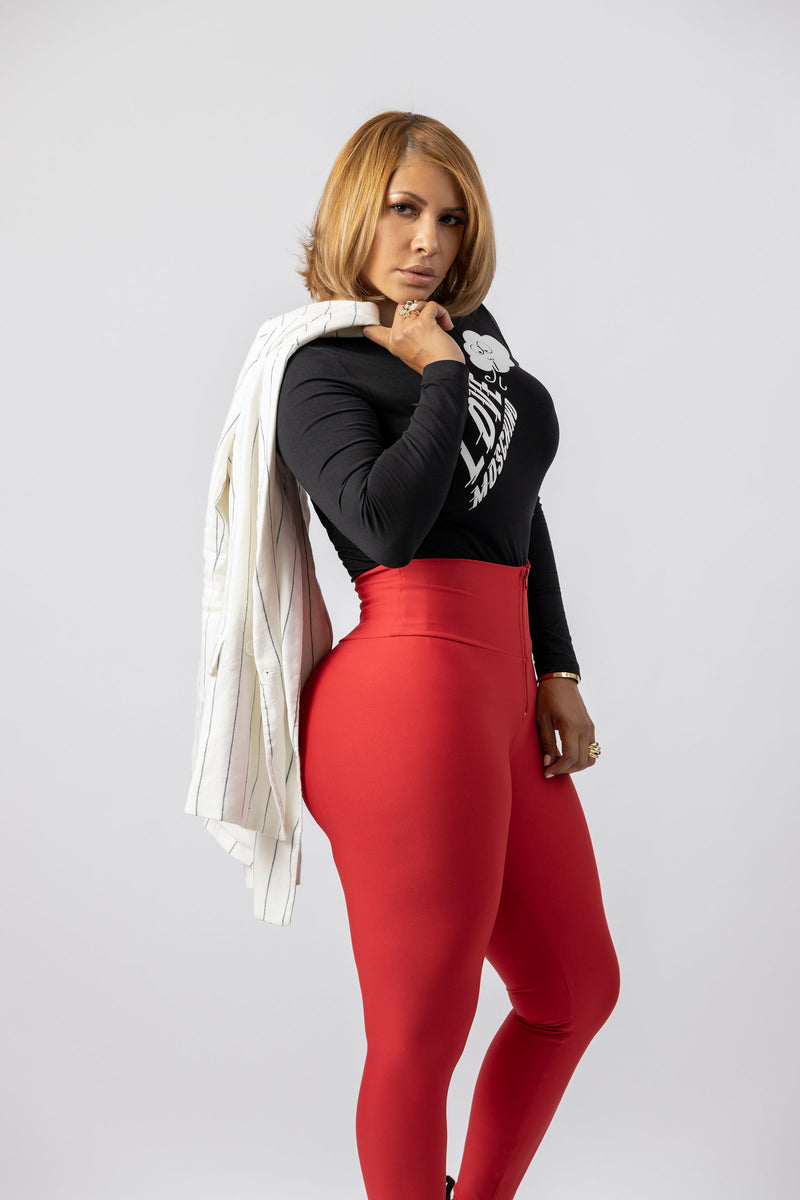 High-Waisted Karlyshh Leggings Red matte with zipper