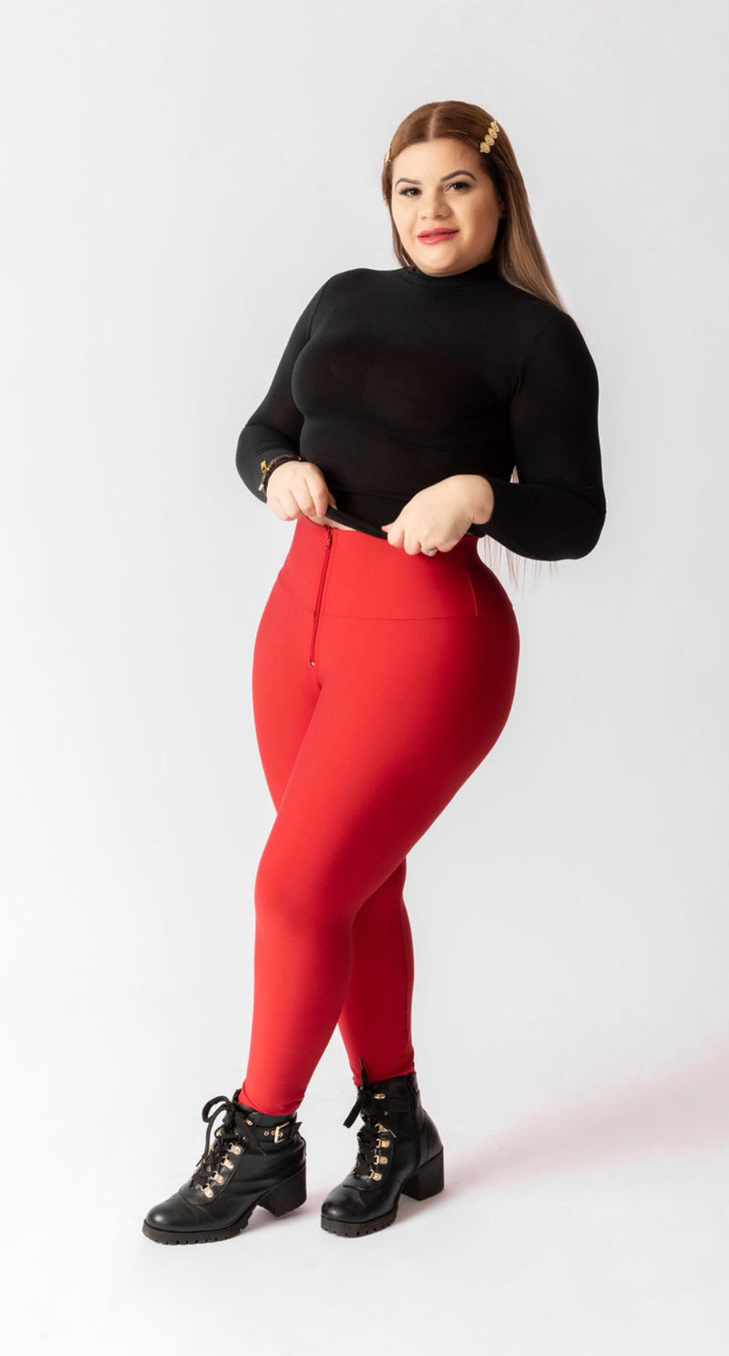 High-Waisted Karlyshh Leggings Red matte with zipper